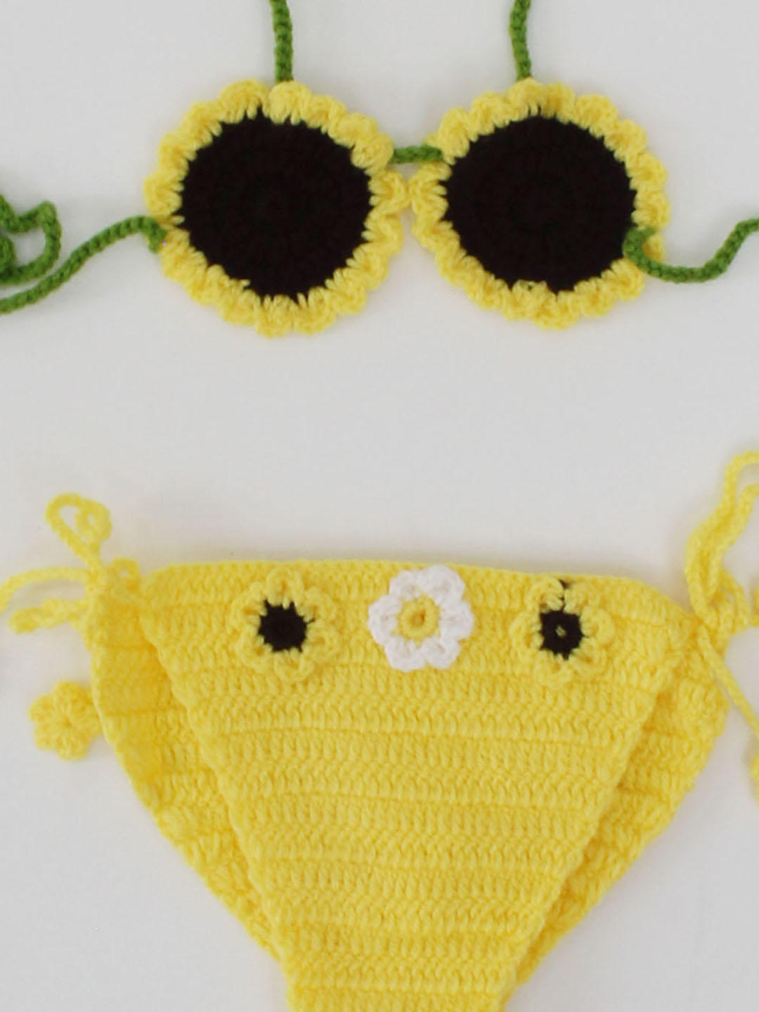 Woonie Sun Flower Detailed Bikini Style Top With Flower Embellished Bloomer Photography Prop - Yellow
