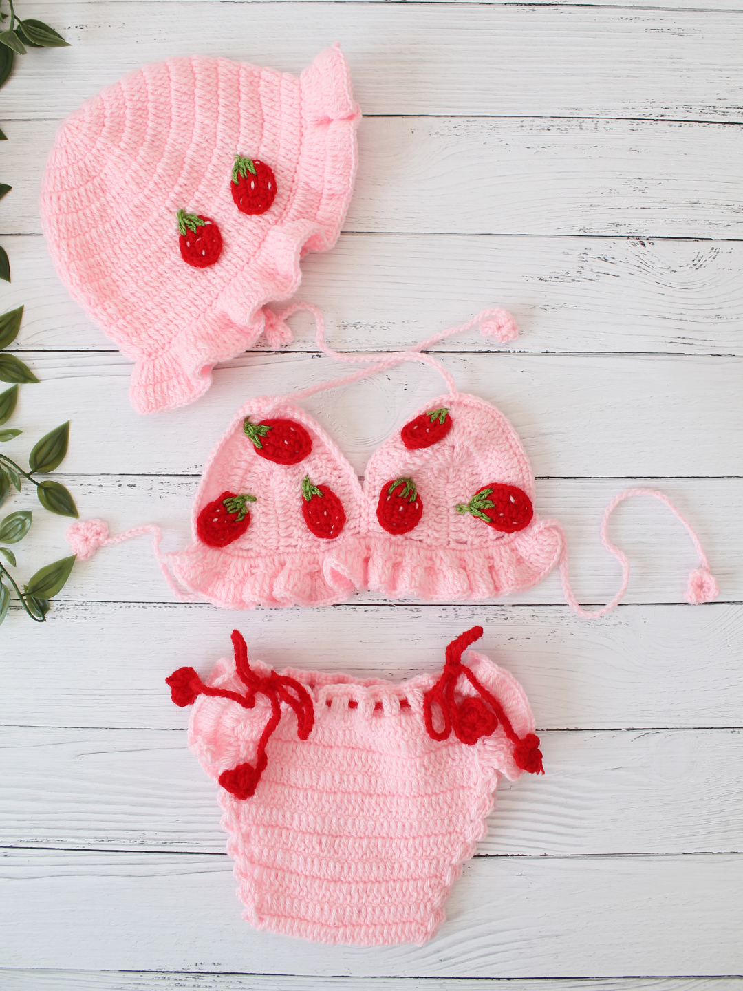 Strawberry Applique Preemie Photo Props - Pink
