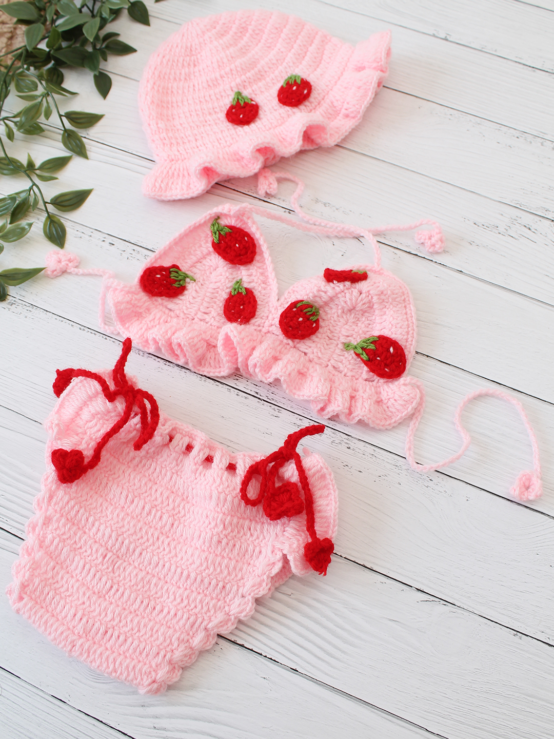 Strawberry Applique Preemie Photo Props - Pink