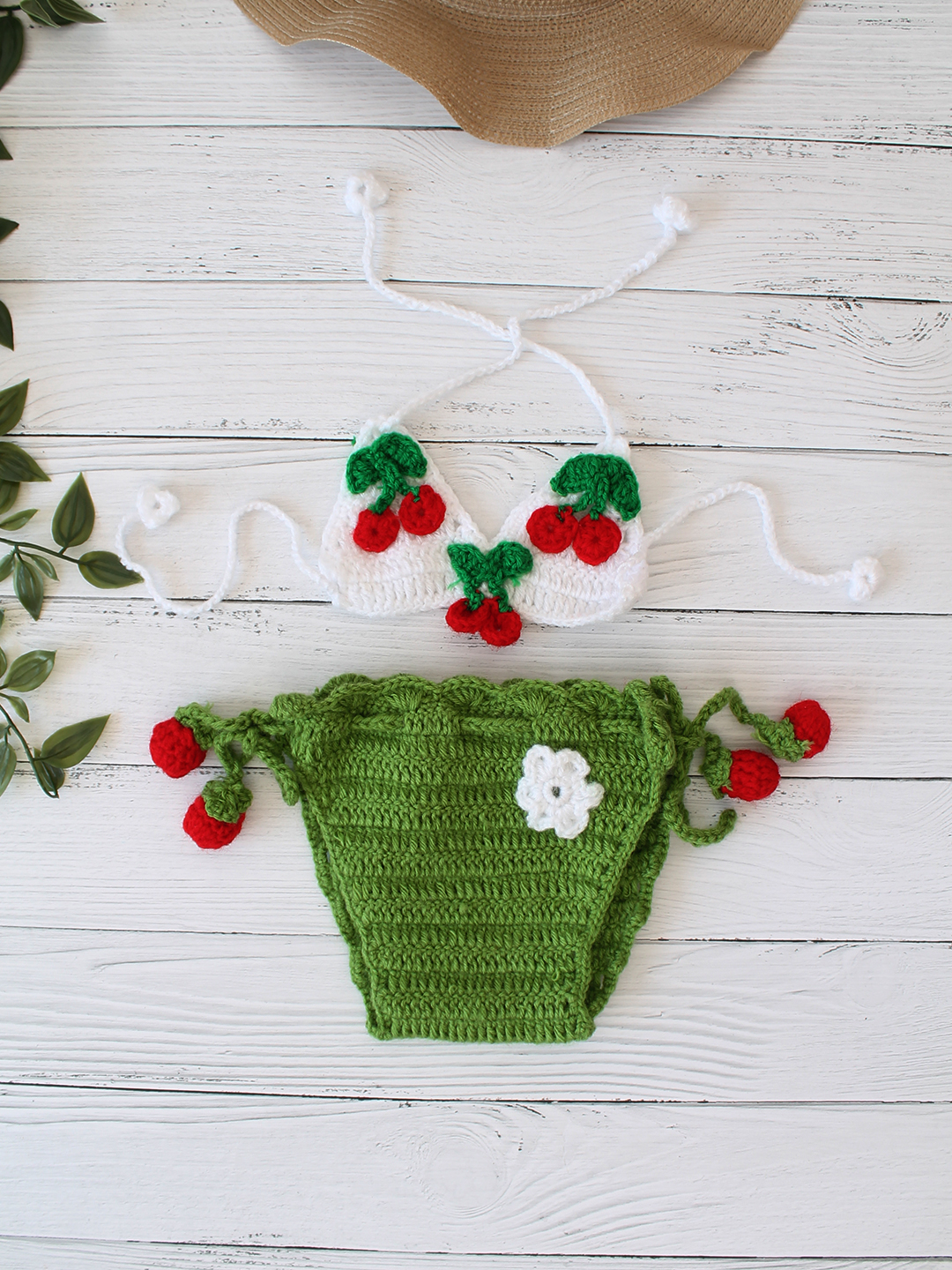 Cherries Applique Newborn Props - White