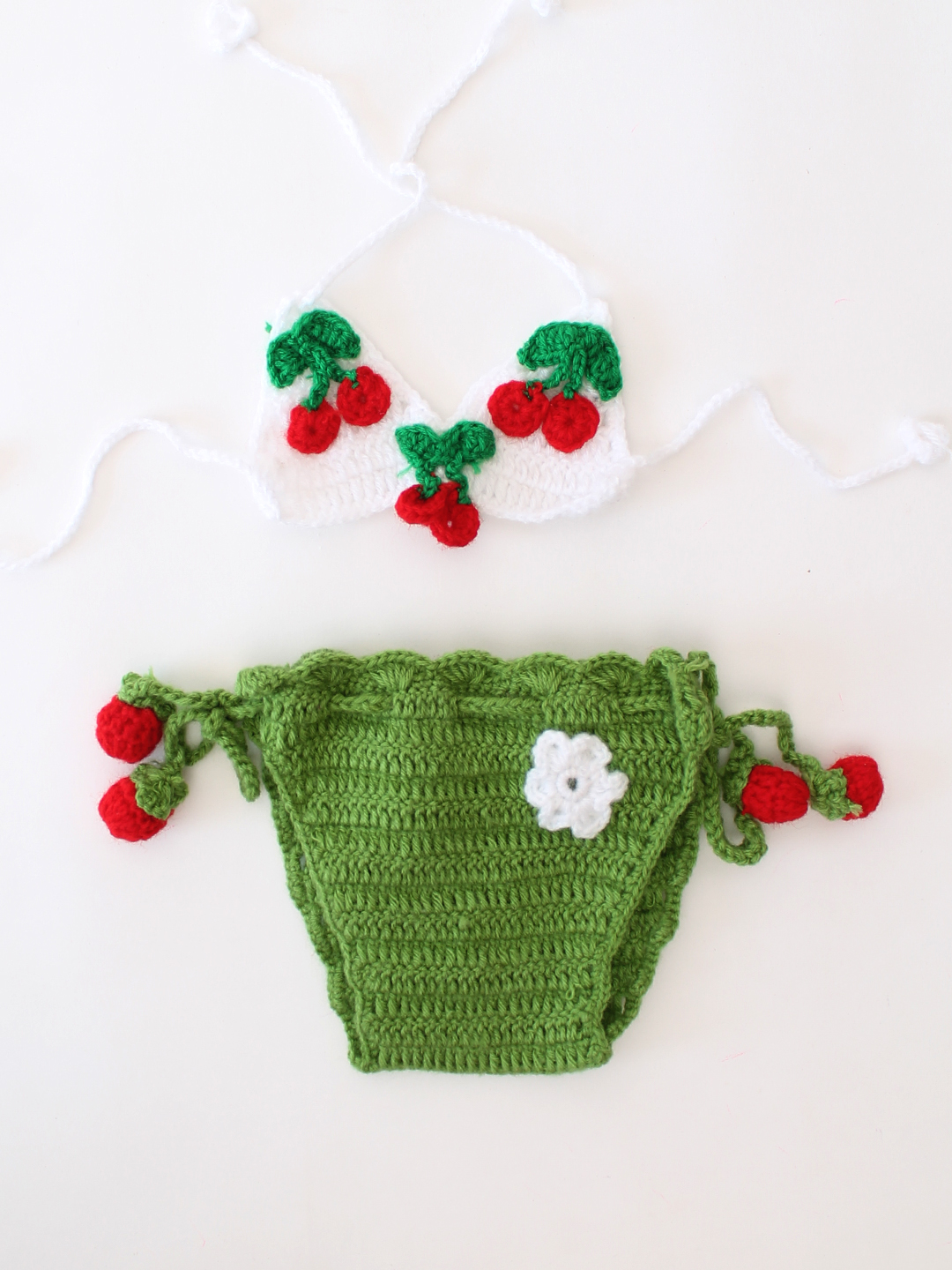 Cherries Applique Newborn Props - White