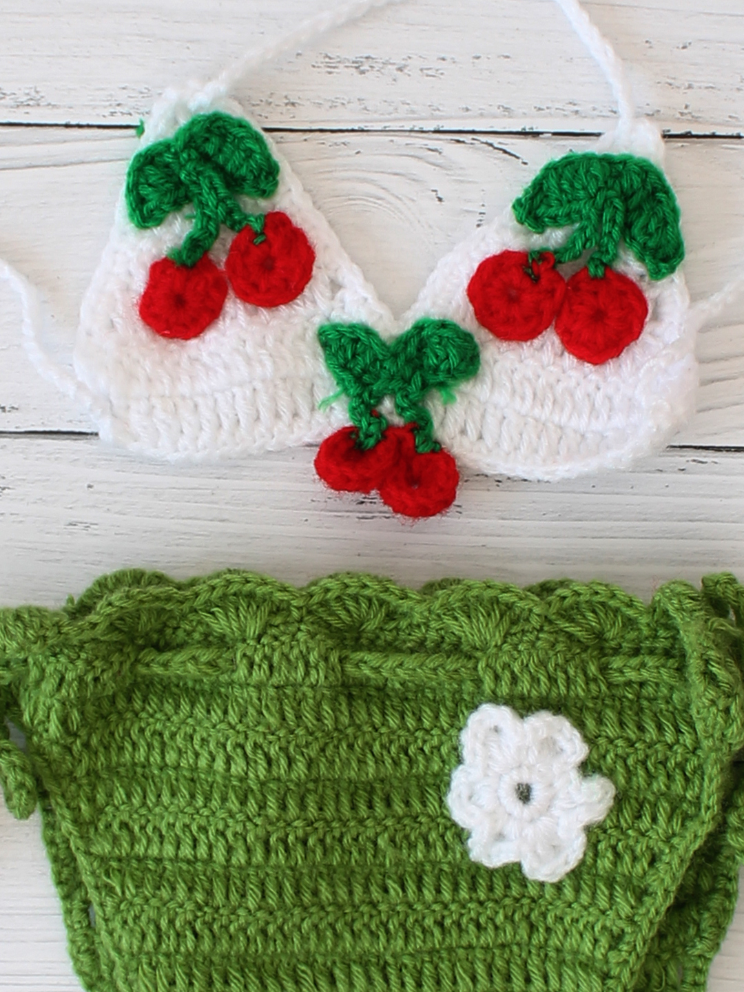 Cherries Applique Newborn Props - White