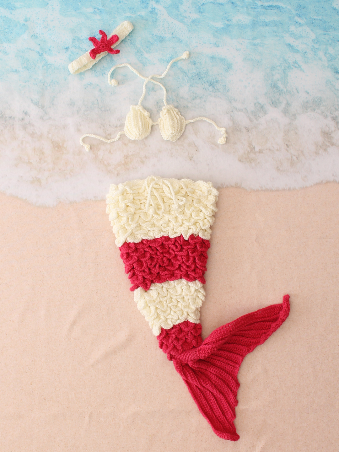 Mermaid Outfit Photography Prop with Headband - Cream
