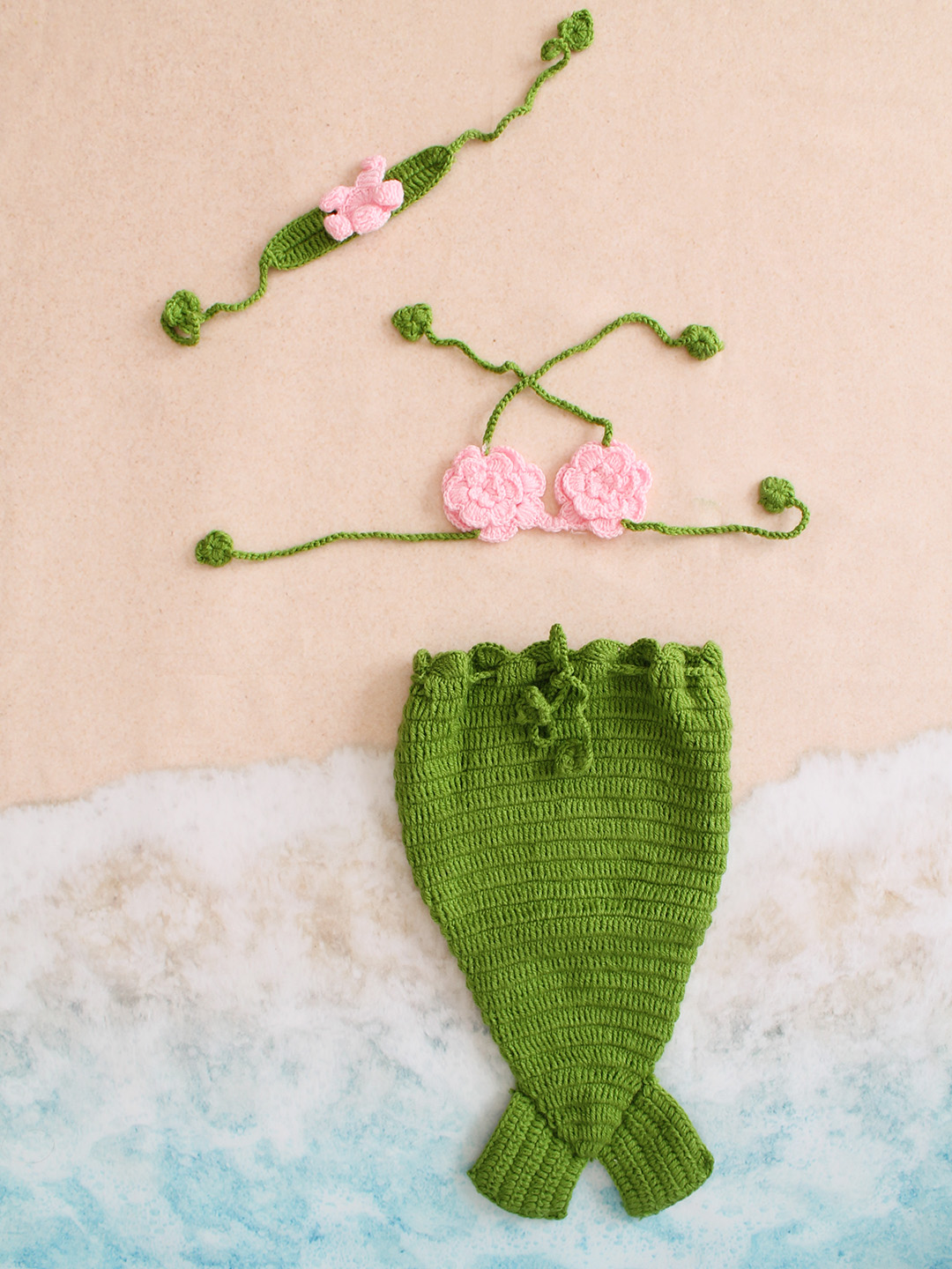 Rose Design Mermaid Newborn Costume - Green