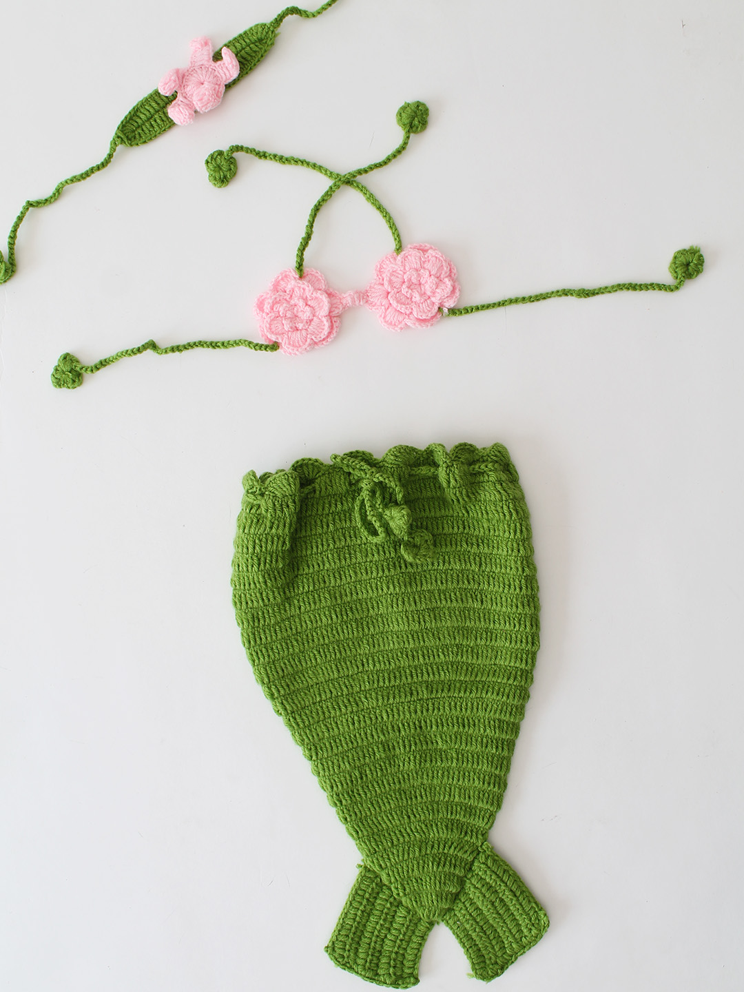 Rose Design Mermaid Newborn Costume - Green