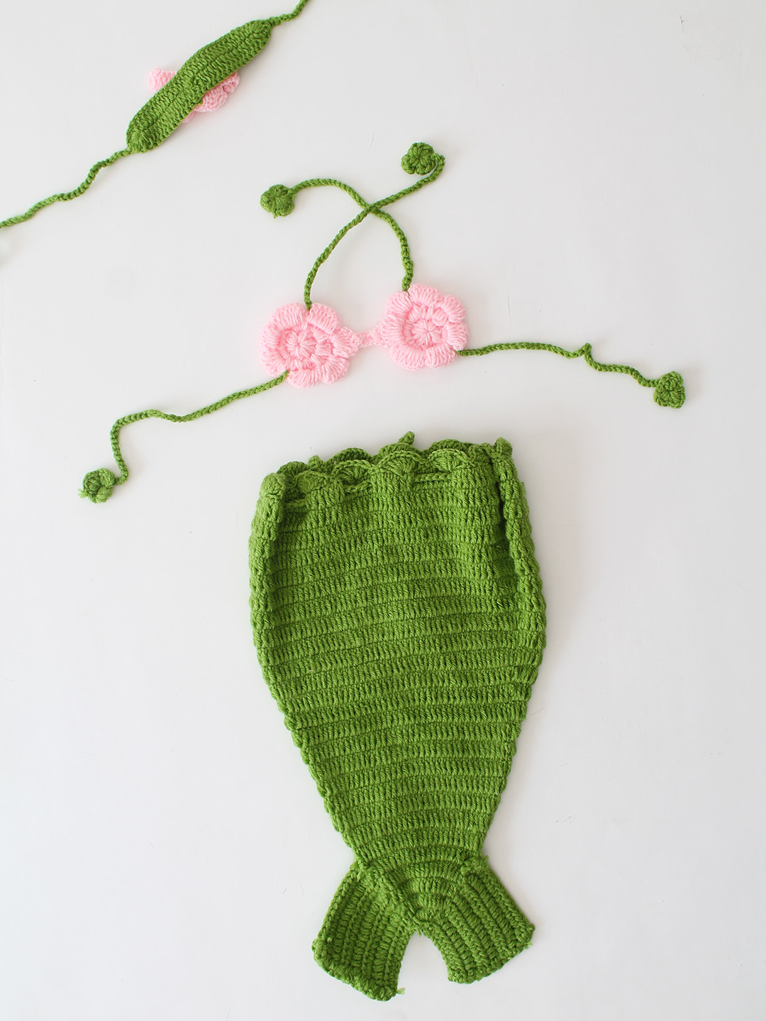 Rose Design Mermaid Newborn Costume - Green