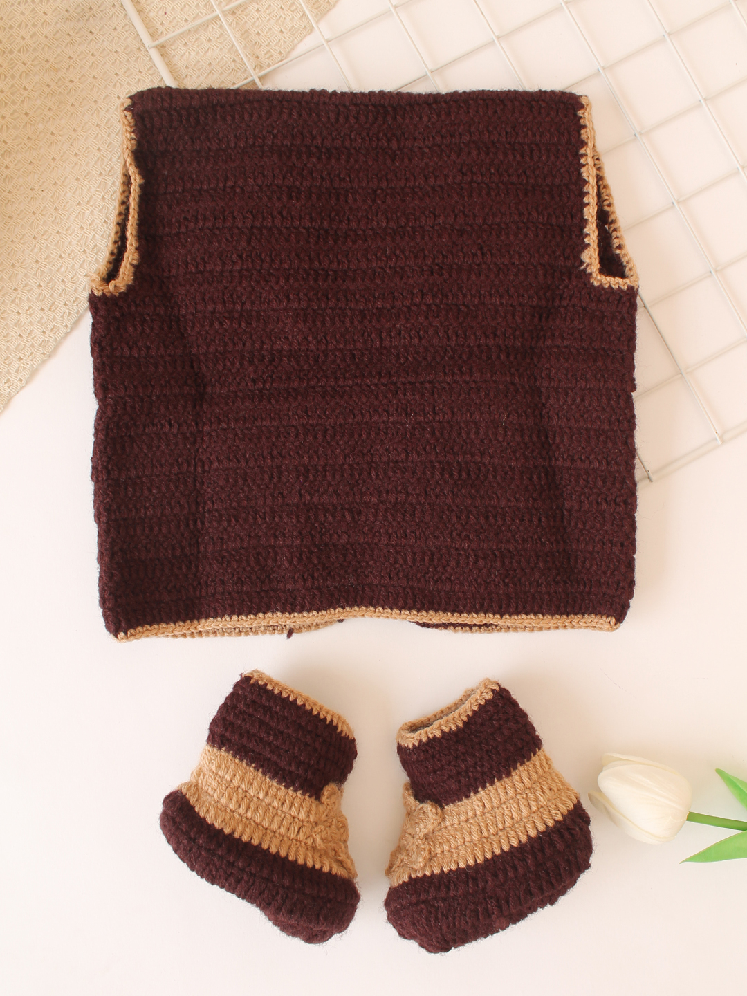Cowboy Jacket with Boots Newborn Costume - Brown