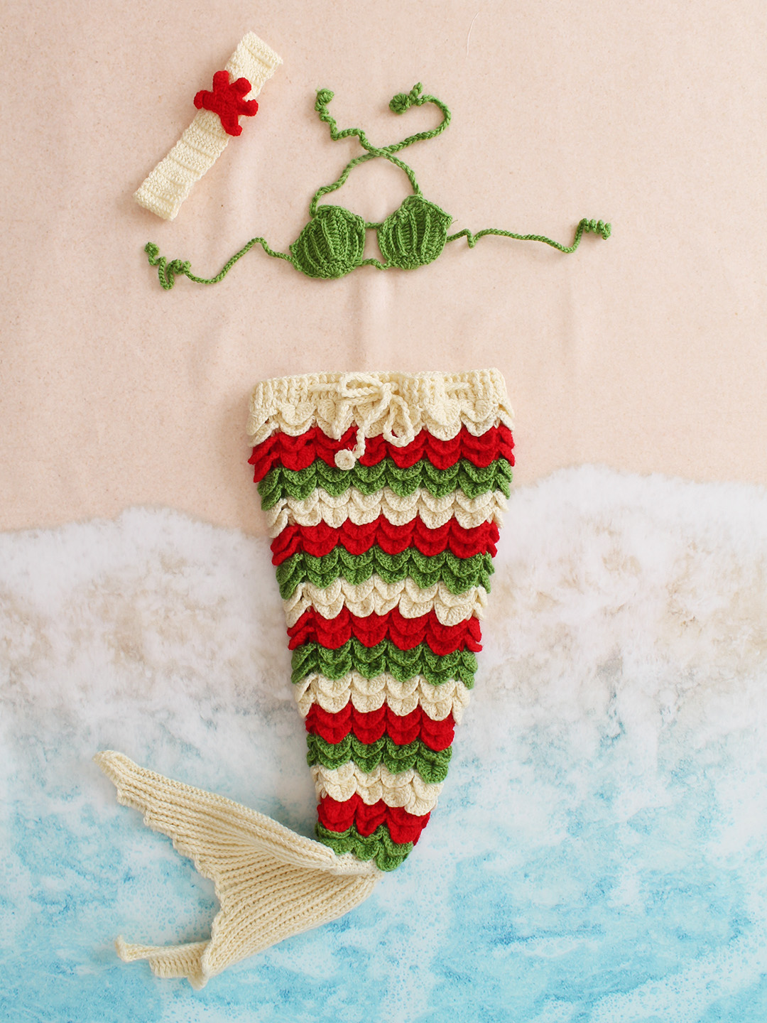 Crocodile Stitch Mermaid Newborn Dress - Green