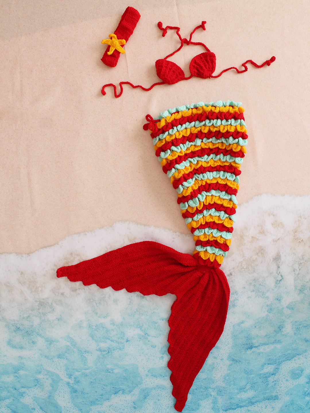 Crocodile Stitch Mermaid Newborn Dress - Red