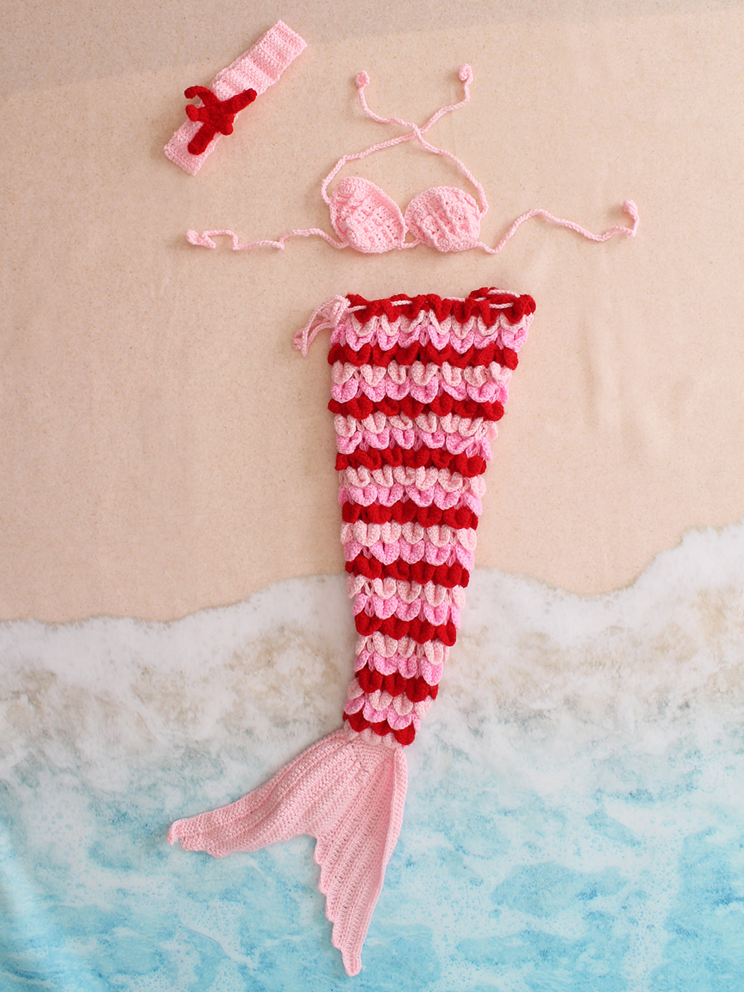 Crocodile Stitch Mermaid Baby Photoshoot Dress - Pink