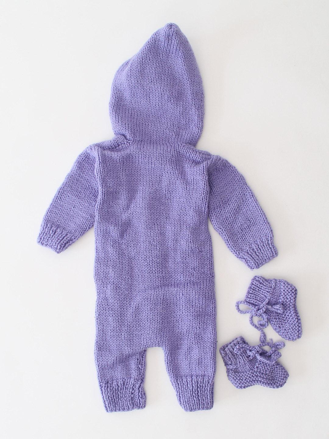 Cable Knit Designed Romper With Socks Set - Purple