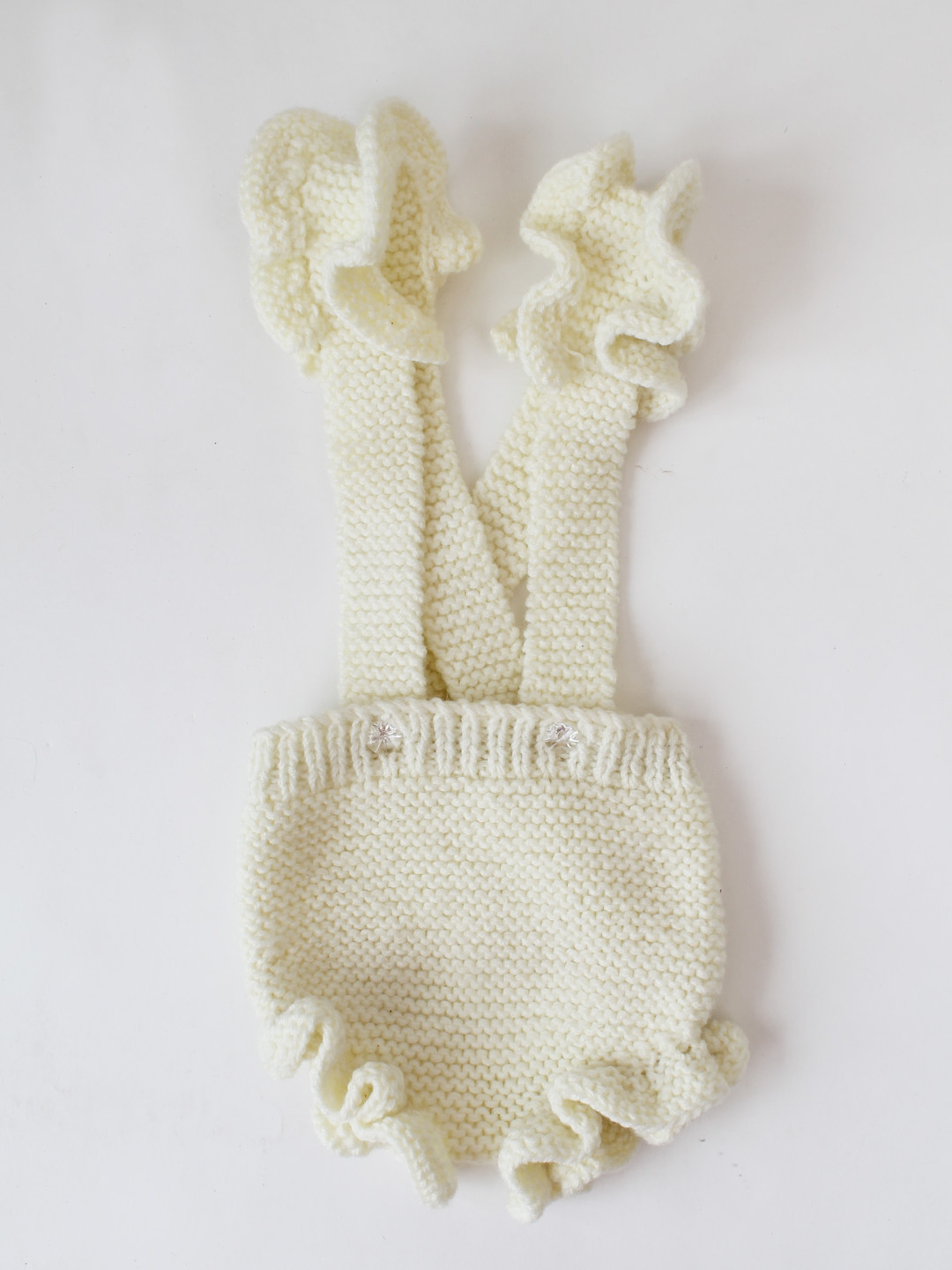 Woonie Knitted Romper with Frills - Cream