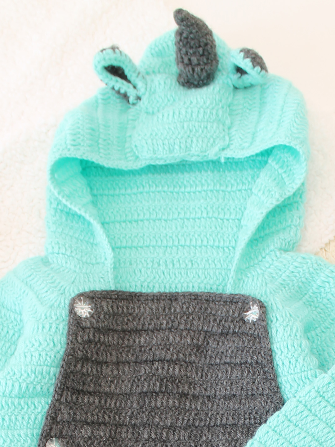 Dinosaur Hooded Crochet Romper - Turquoise
