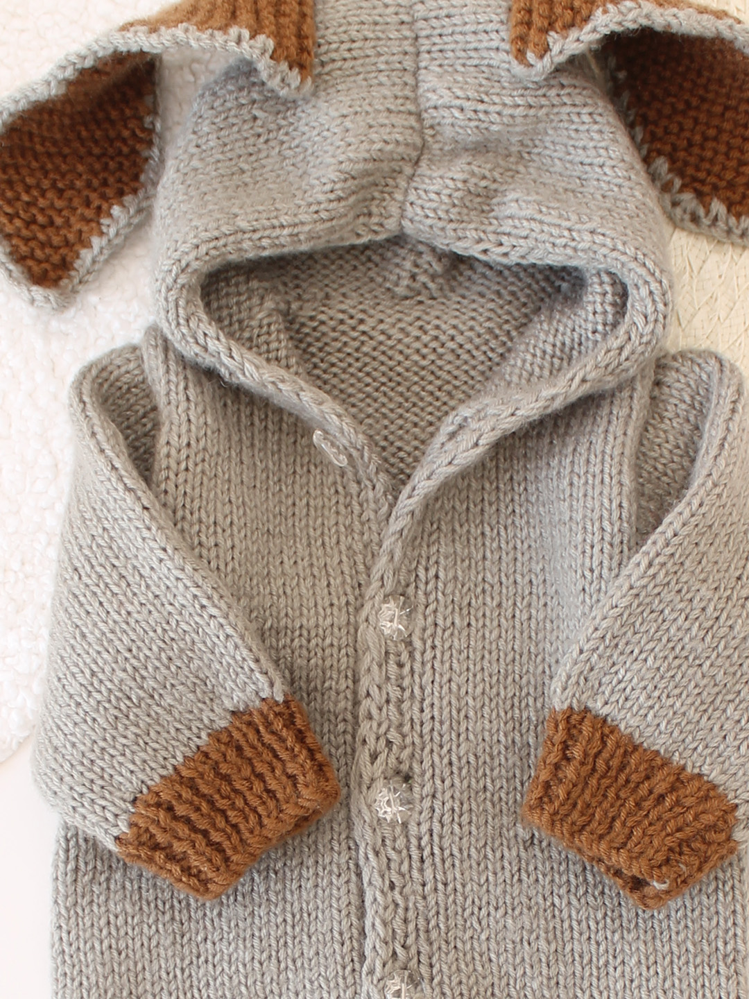 Woonie Bunny Hooded Knit Jumpsuit - Grey