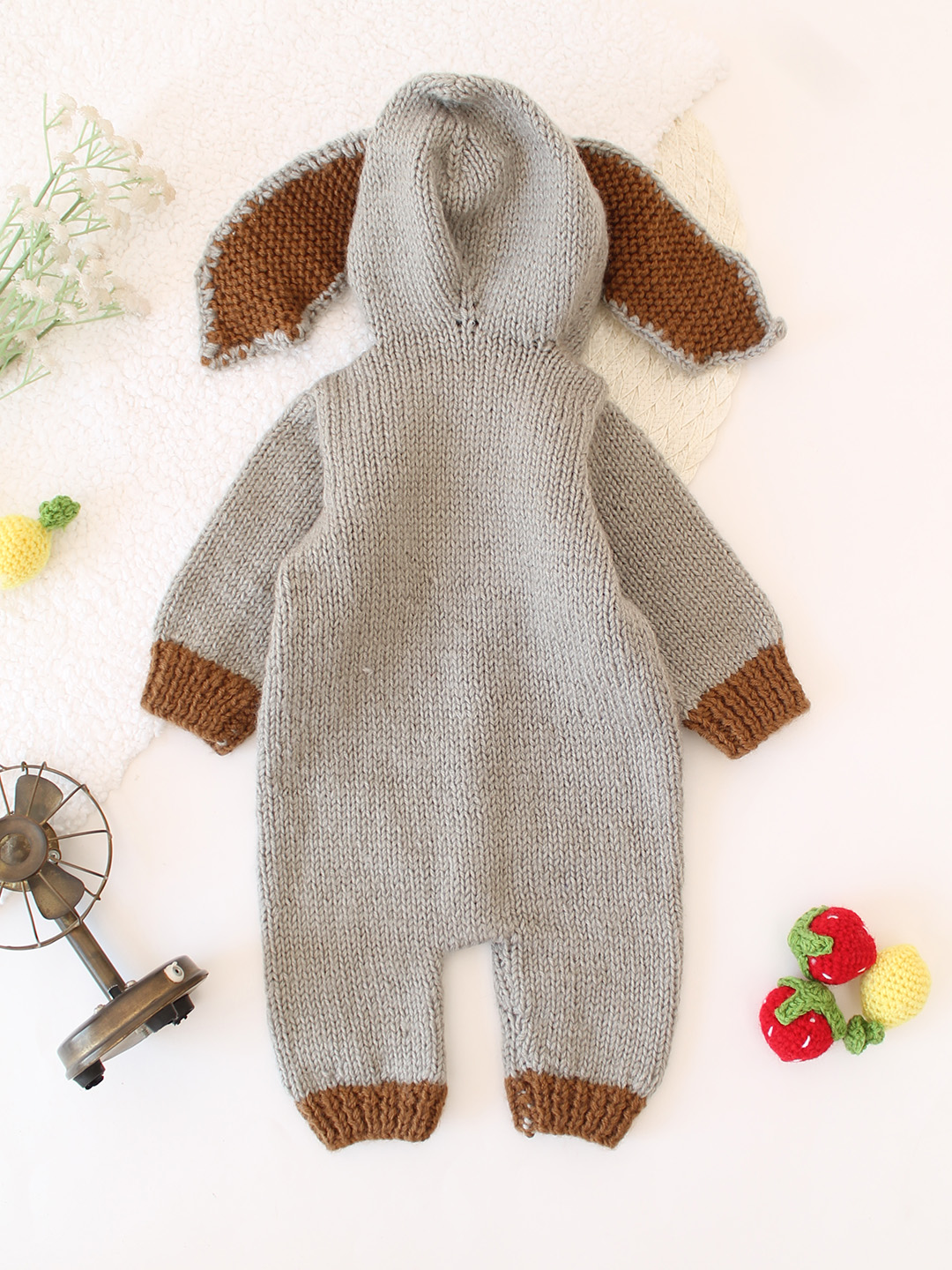 Woonie Bunny Hooded Knit Jumpsuit - Grey