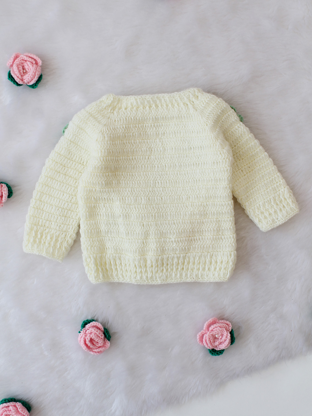 Woonie Crochet Floral Woolen Sweater with Dungaree - Beige