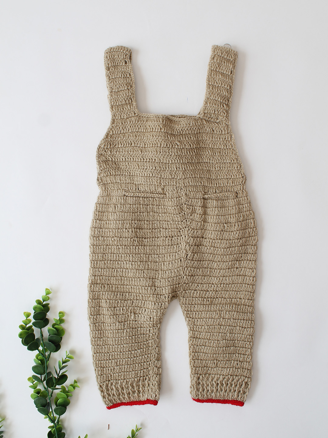 Woonie Crochet Sweater with Strawberry Appliques Dungaree - Beige