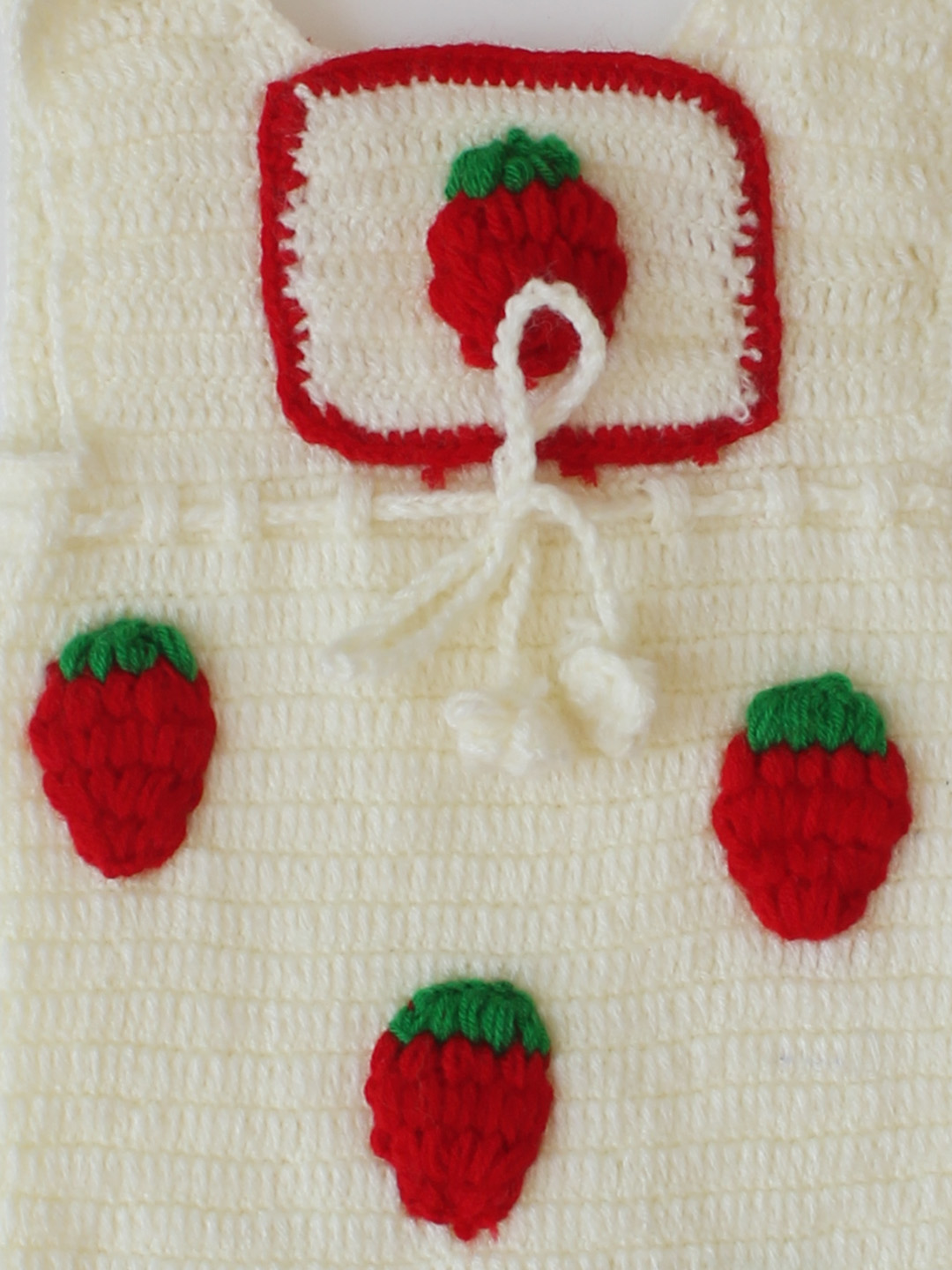 Woonie Crochet Sweater with Strawberry Appliques Dungaree - Cream