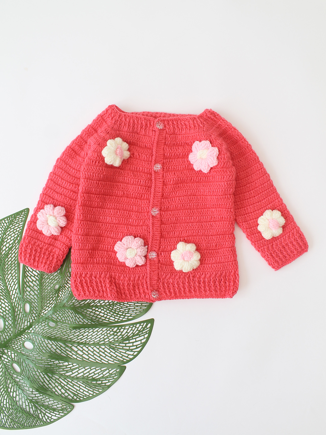 Crochet Daisy Floral Sweater with Dungaree - Pink