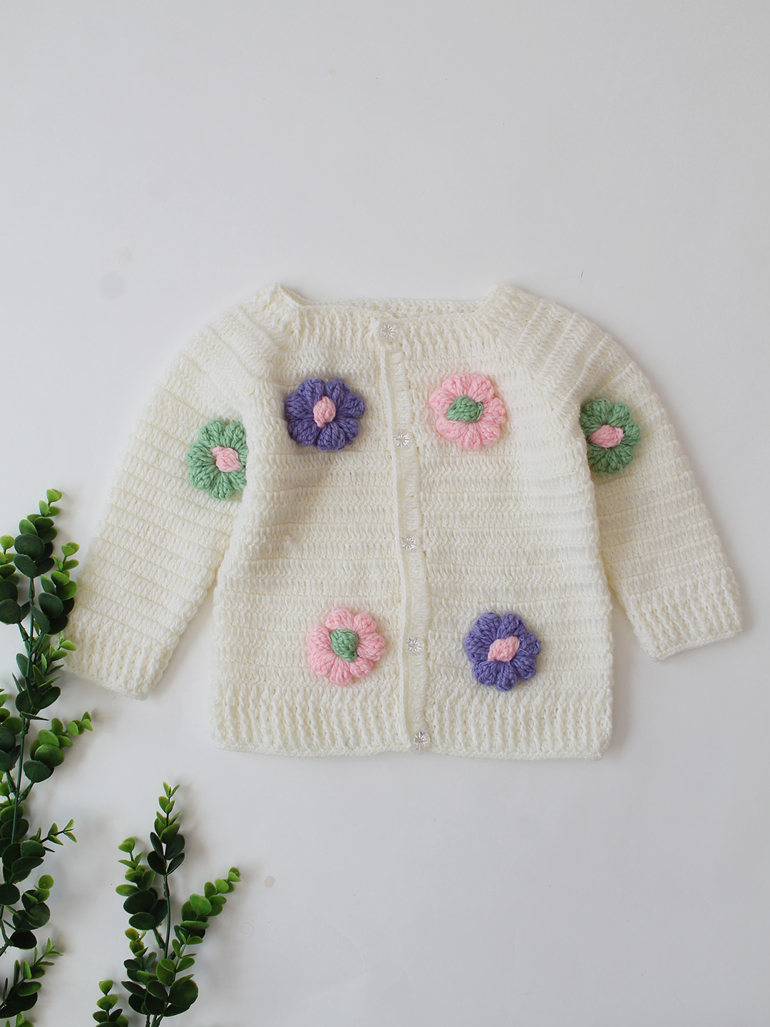 Woonie Crochet Floral Sweater with Dungaree - Purple