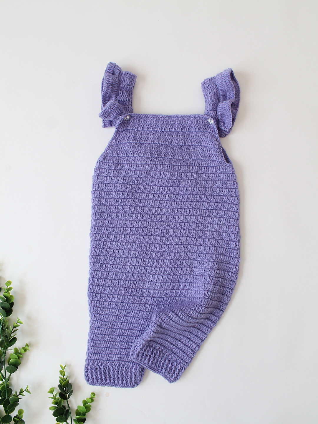 Woonie Crochet Floral Sweater with Dungaree - Purple
