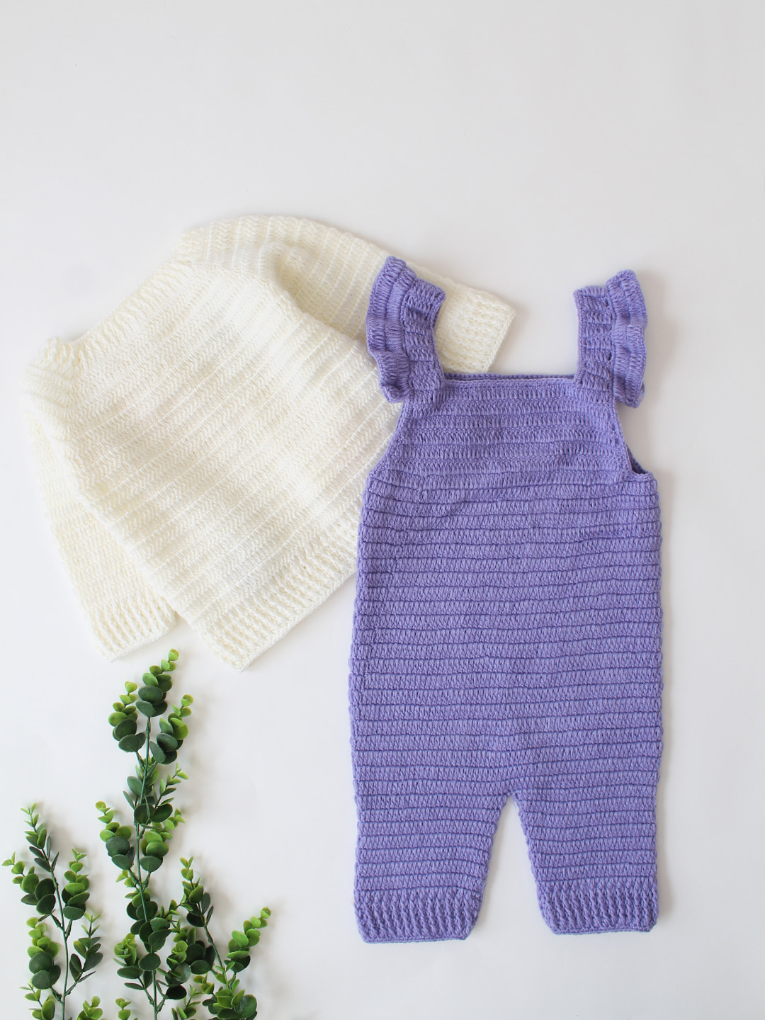 Woonie Crochet Floral Sweater with Dungaree - Purple