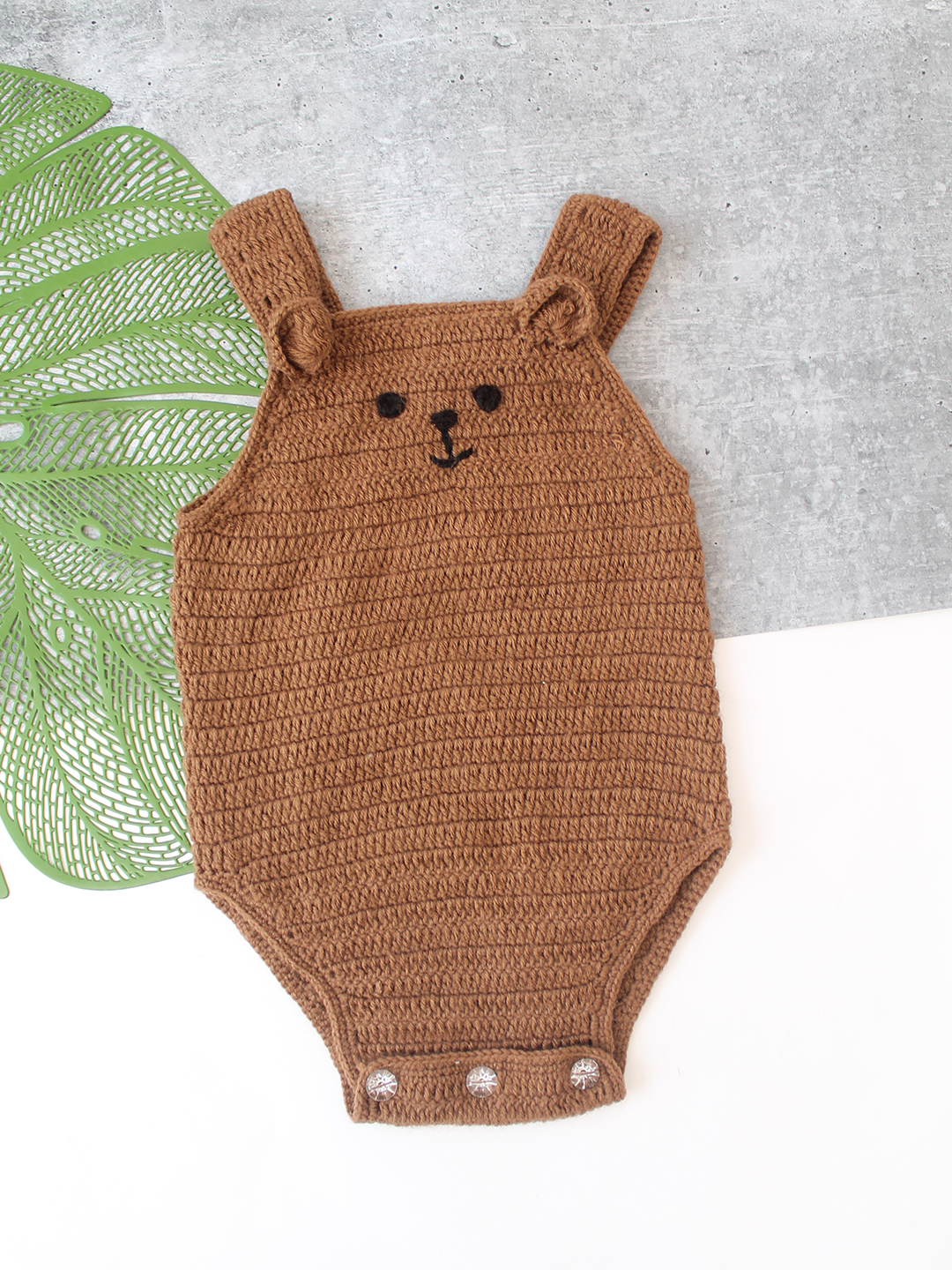 Woonie Crochet Baby Bear Romper - Brown