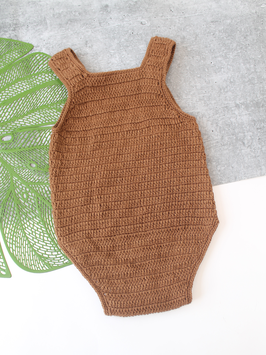 Woonie Crochet Baby Bear Romper - Brown