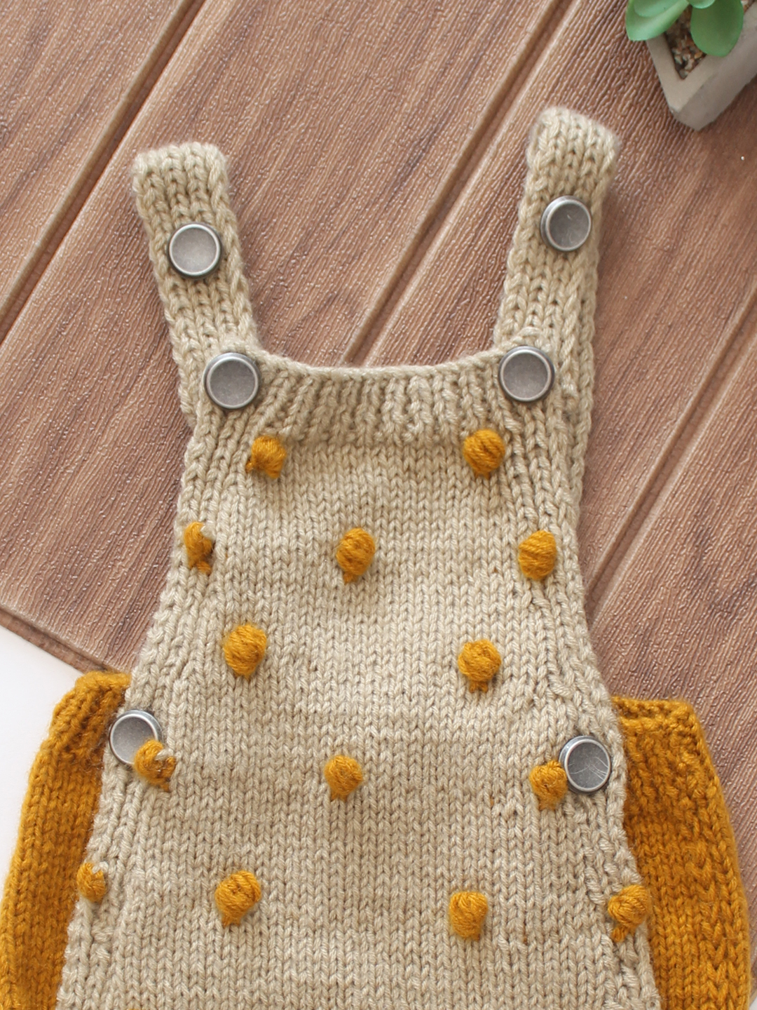 Woonie Handknitted Bobble Stitch Design Romper - Beige