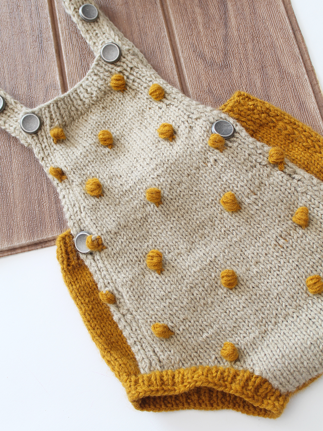 Woonie Handknitted Bobble Stitch Design Romper - Beige