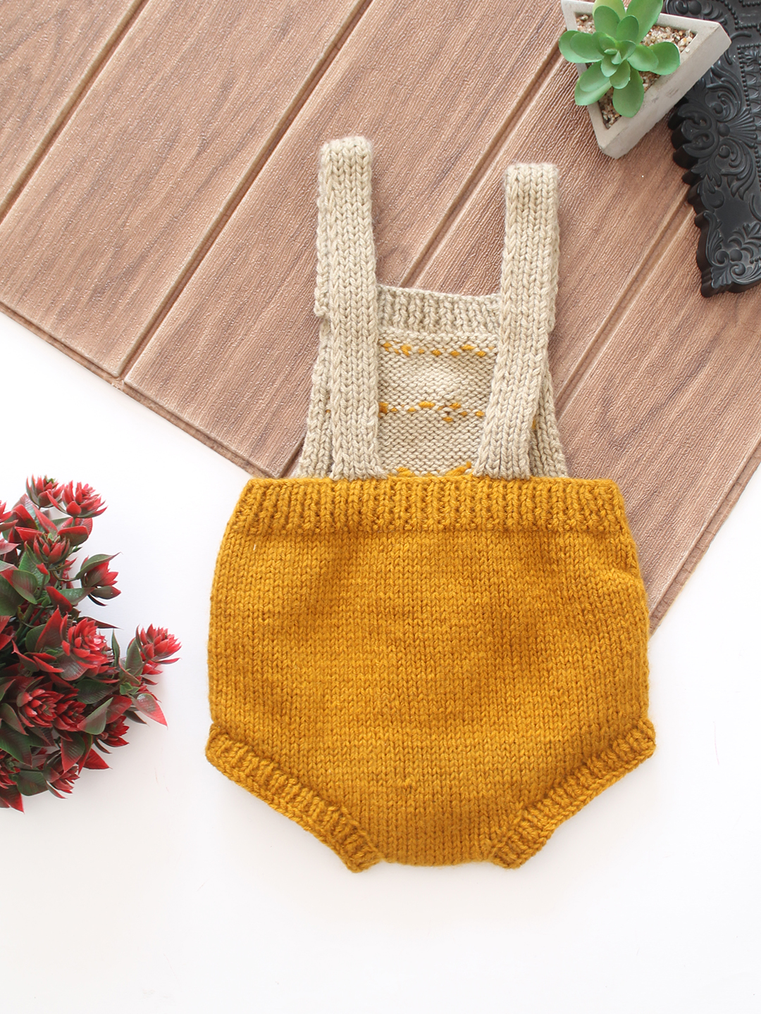 Woonie Handknitted Bobble Stitch Design Romper - Beige