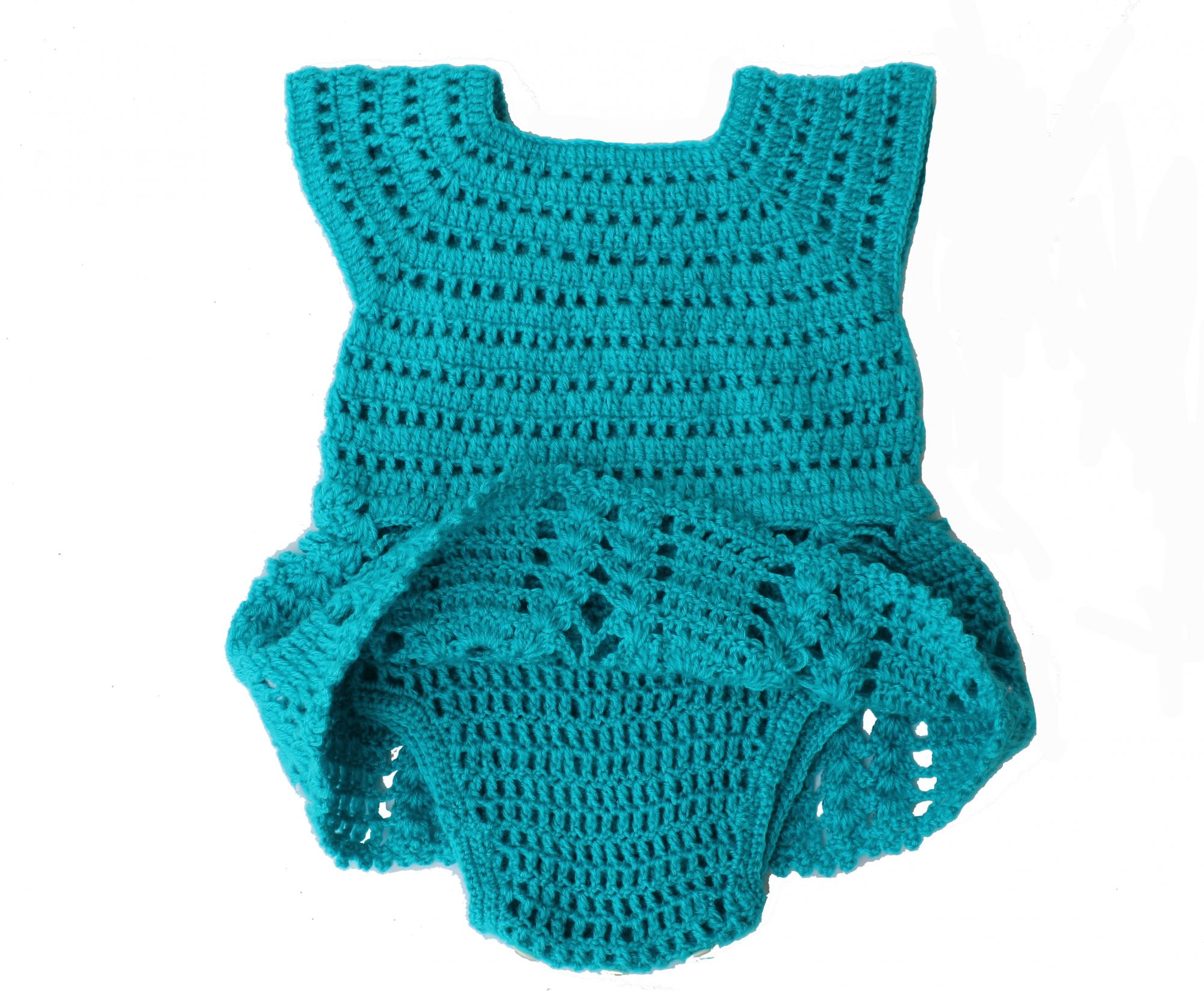 Woonie Handmade Green Frock Pattern Romper for Infants
