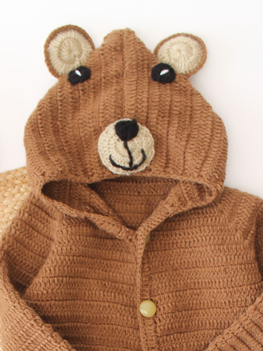 Woonie Crochet Bear Design Hooded Jumpsuit - Brown