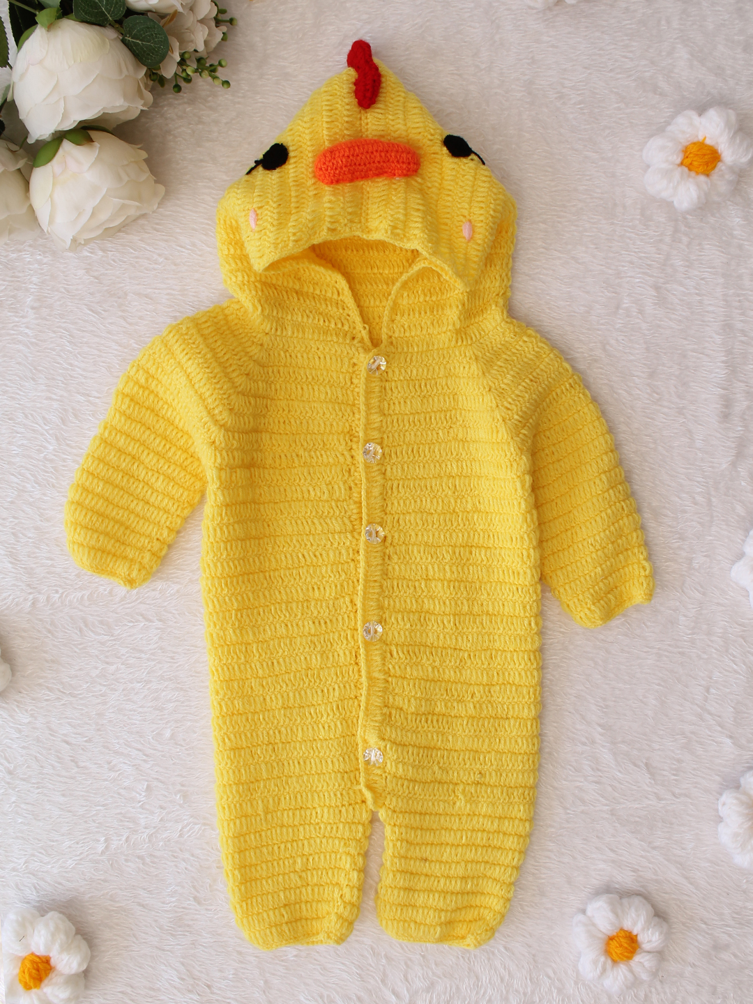 Woonie Crochet Hooded Winter Jumpsuit - Yellow