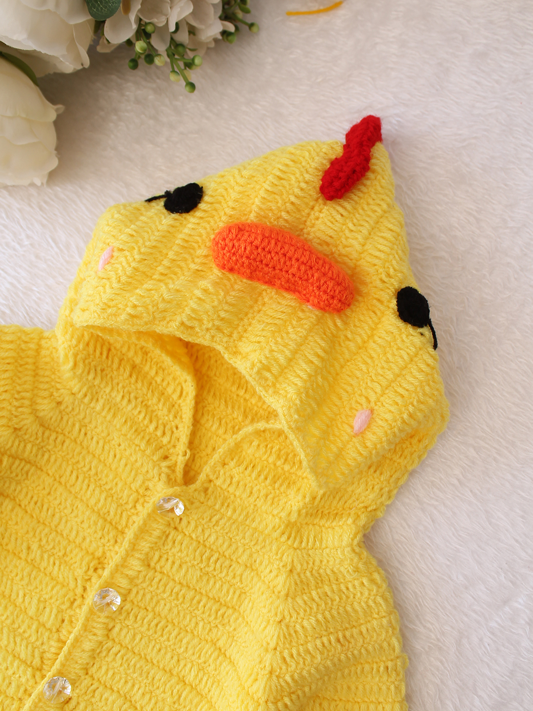 Woonie Crochet Hooded Winter Jumpsuit - Yellow