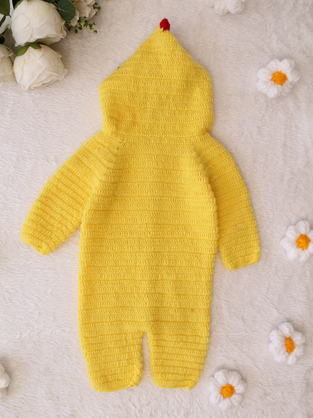 Woonie Crochet Hooded Winter Jumpsuit - Yellow