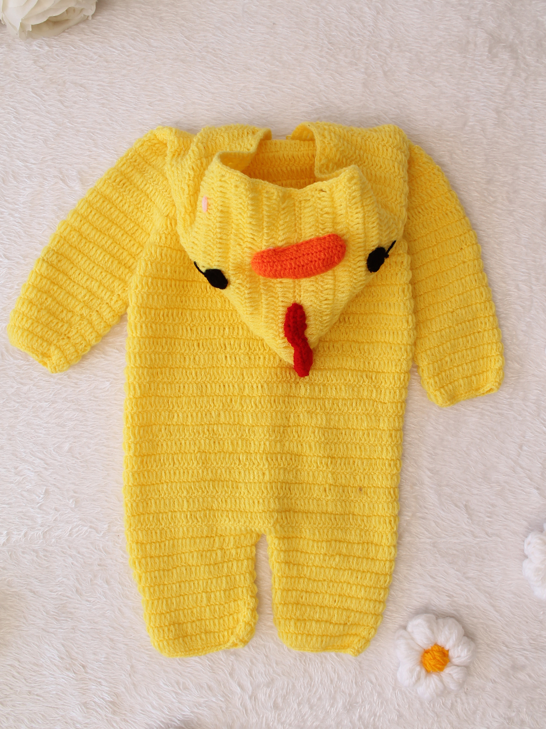 Woonie Crochet Hooded Winter Jumpsuit - Yellow