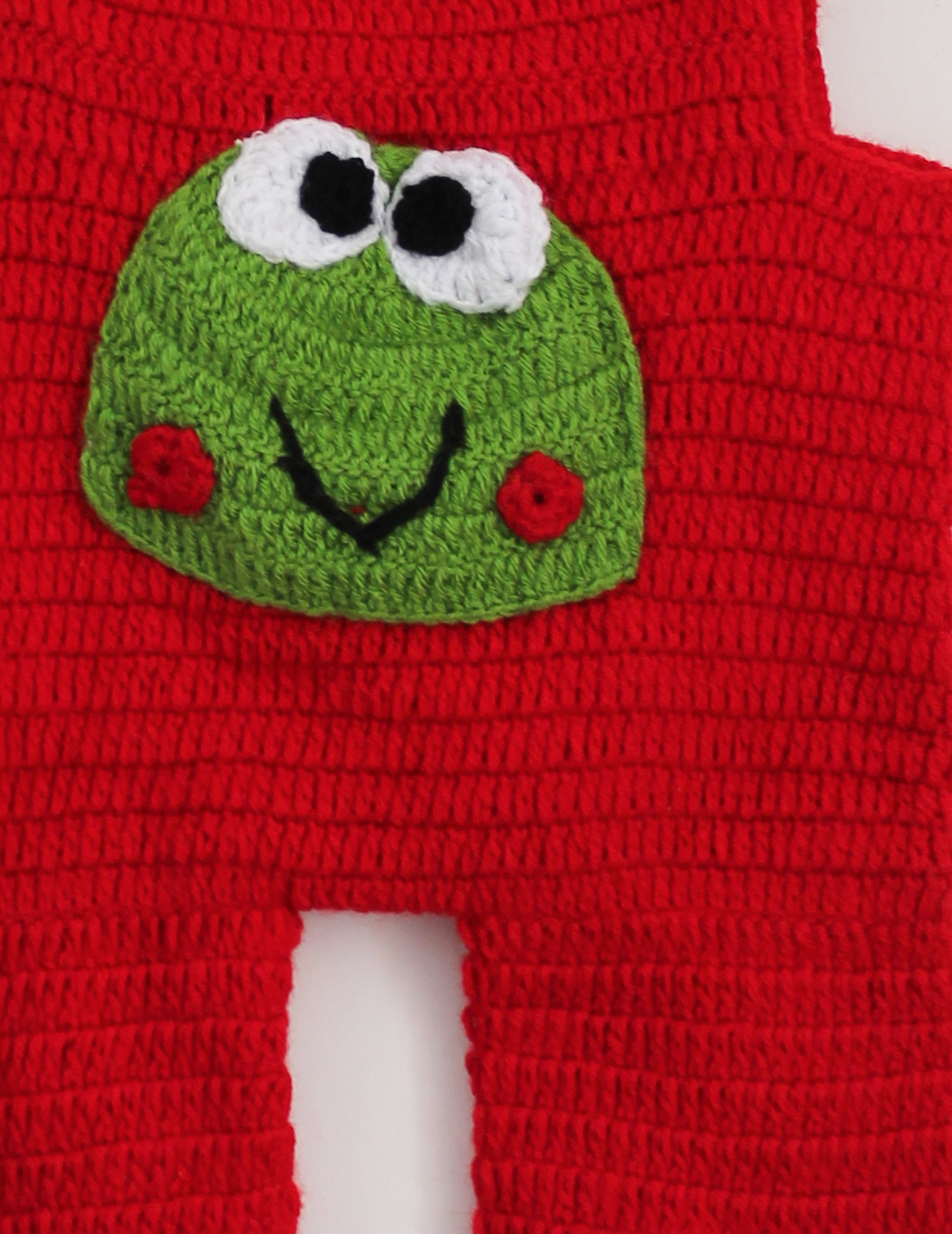 Woonie Handmade Sleeveless Frog Patch Romper With Cap - Red
