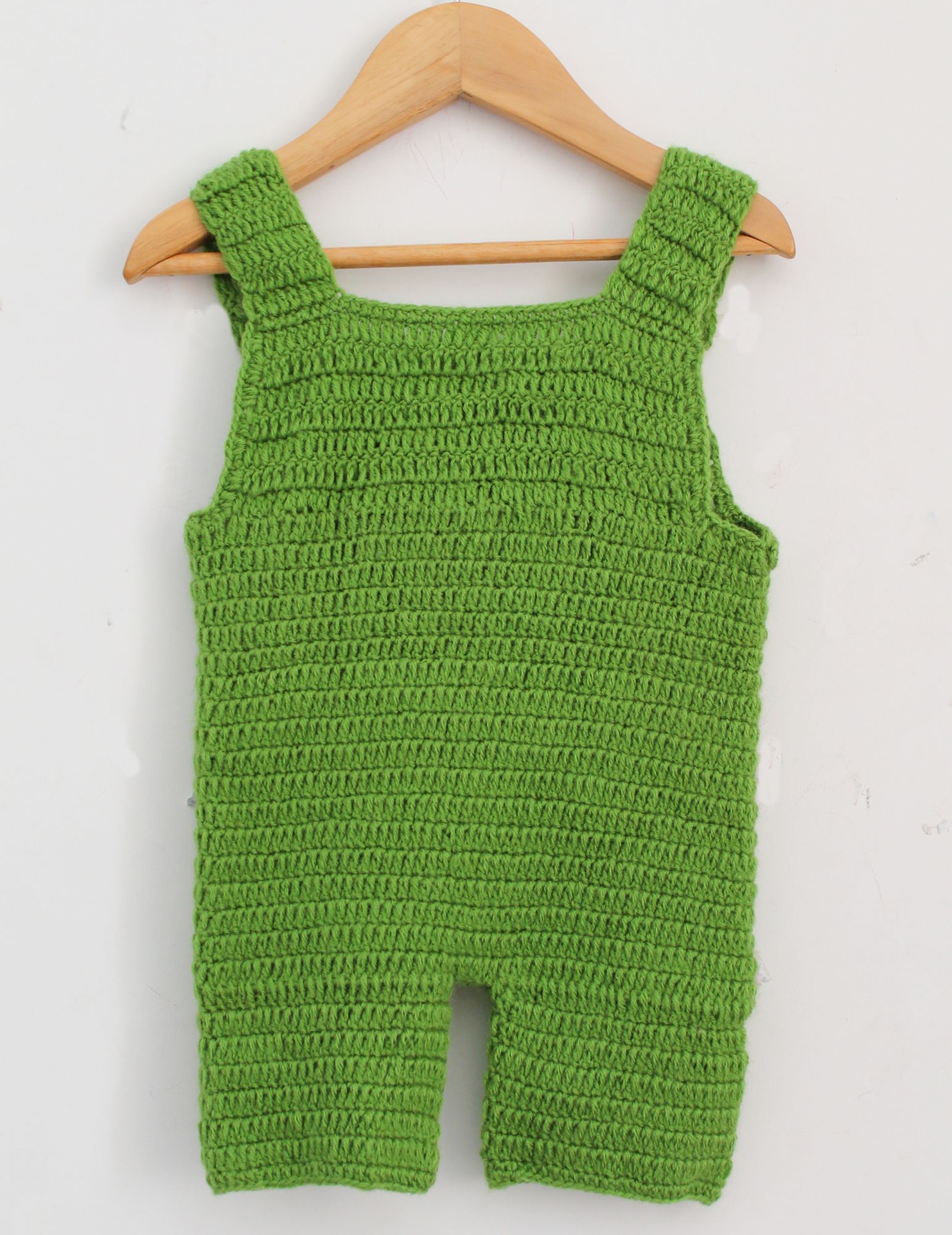 Woonie Handmade Sleeveless Frog Patch Romper With Cap - Green