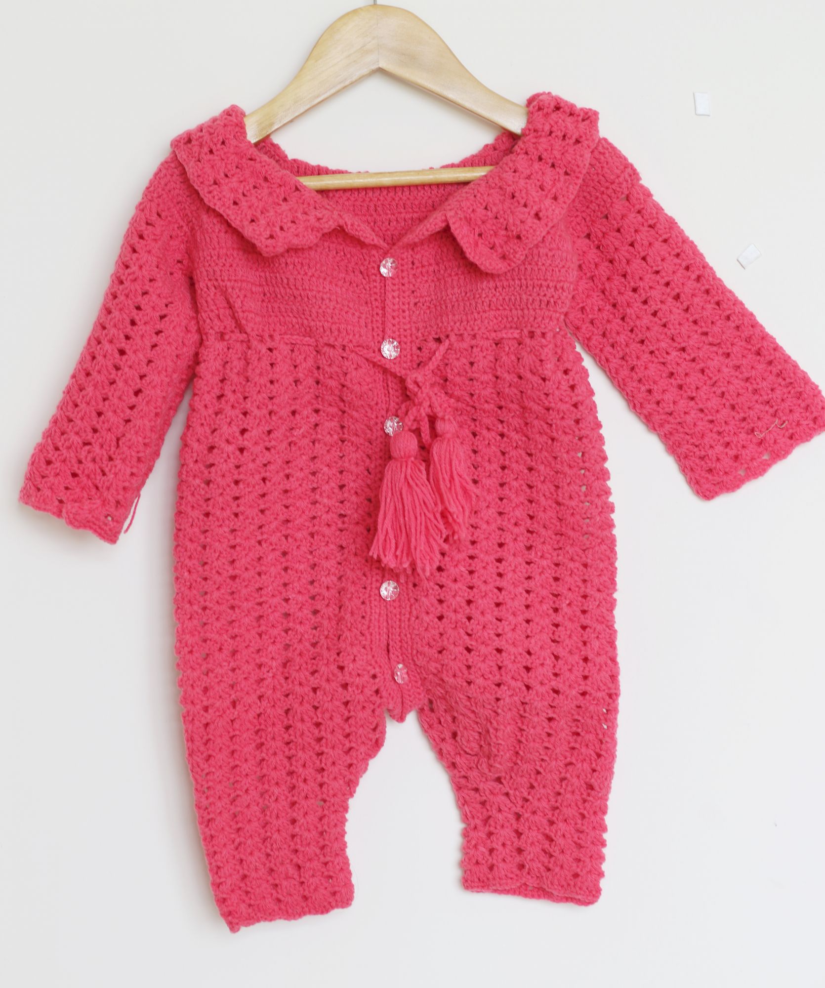 Woonie Handmade Full Sleeves Buttoned Romper - Pink