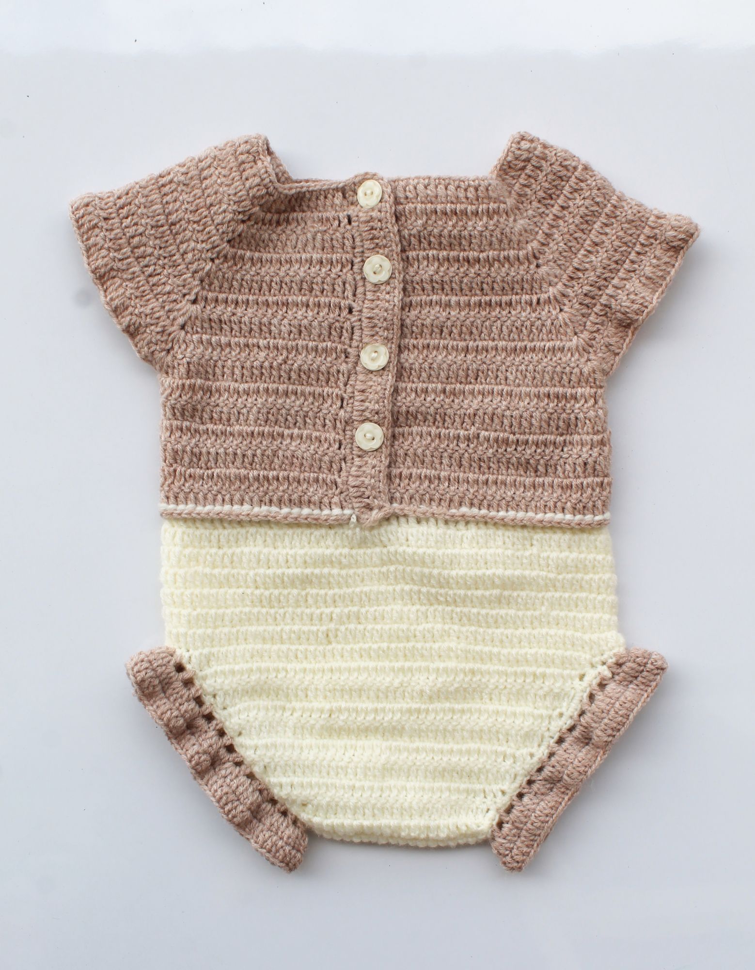 Woonie Handmade Beige and Cream Romper for Infants