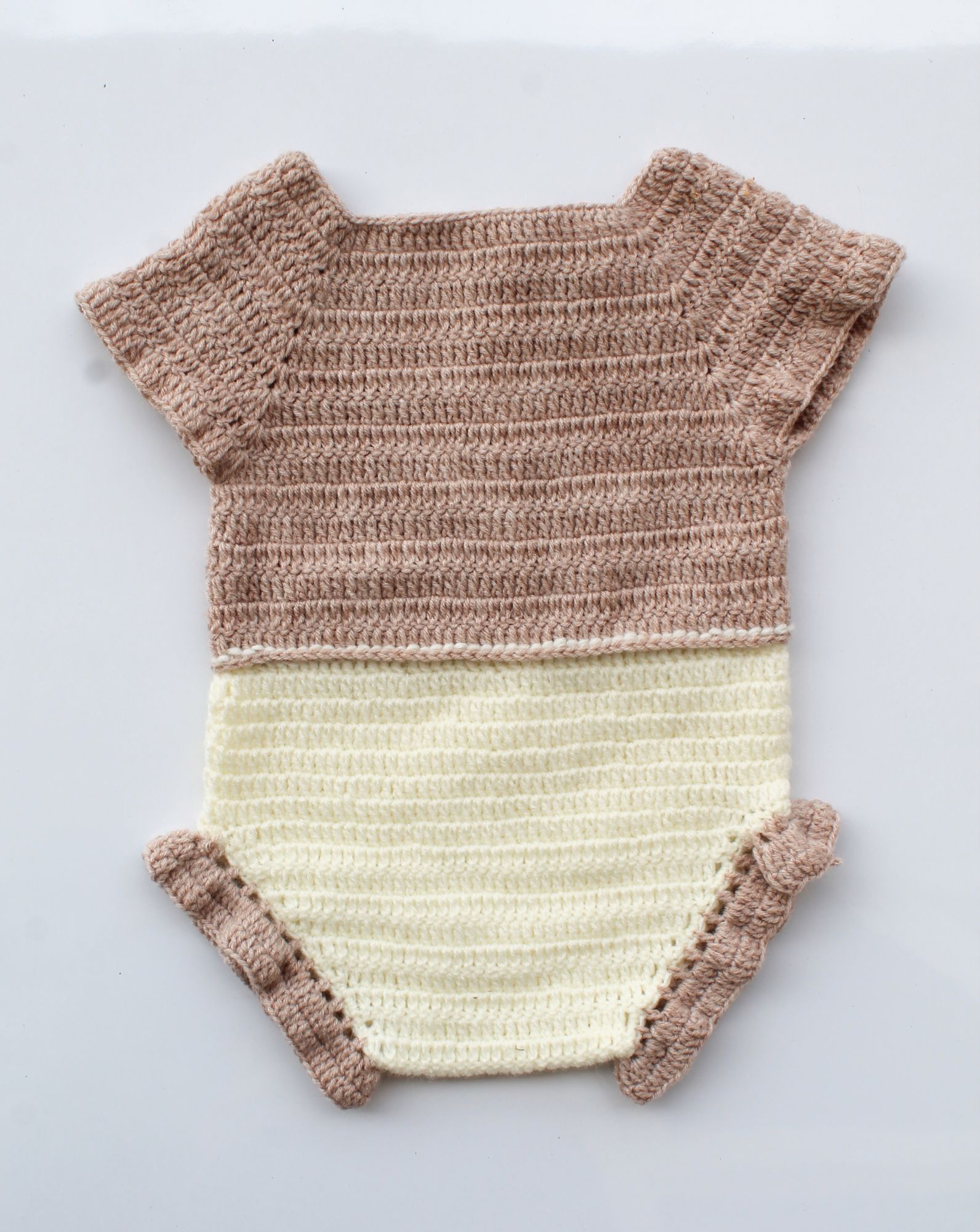 Woonie Handmade Beige and Cream Romper for Infants
