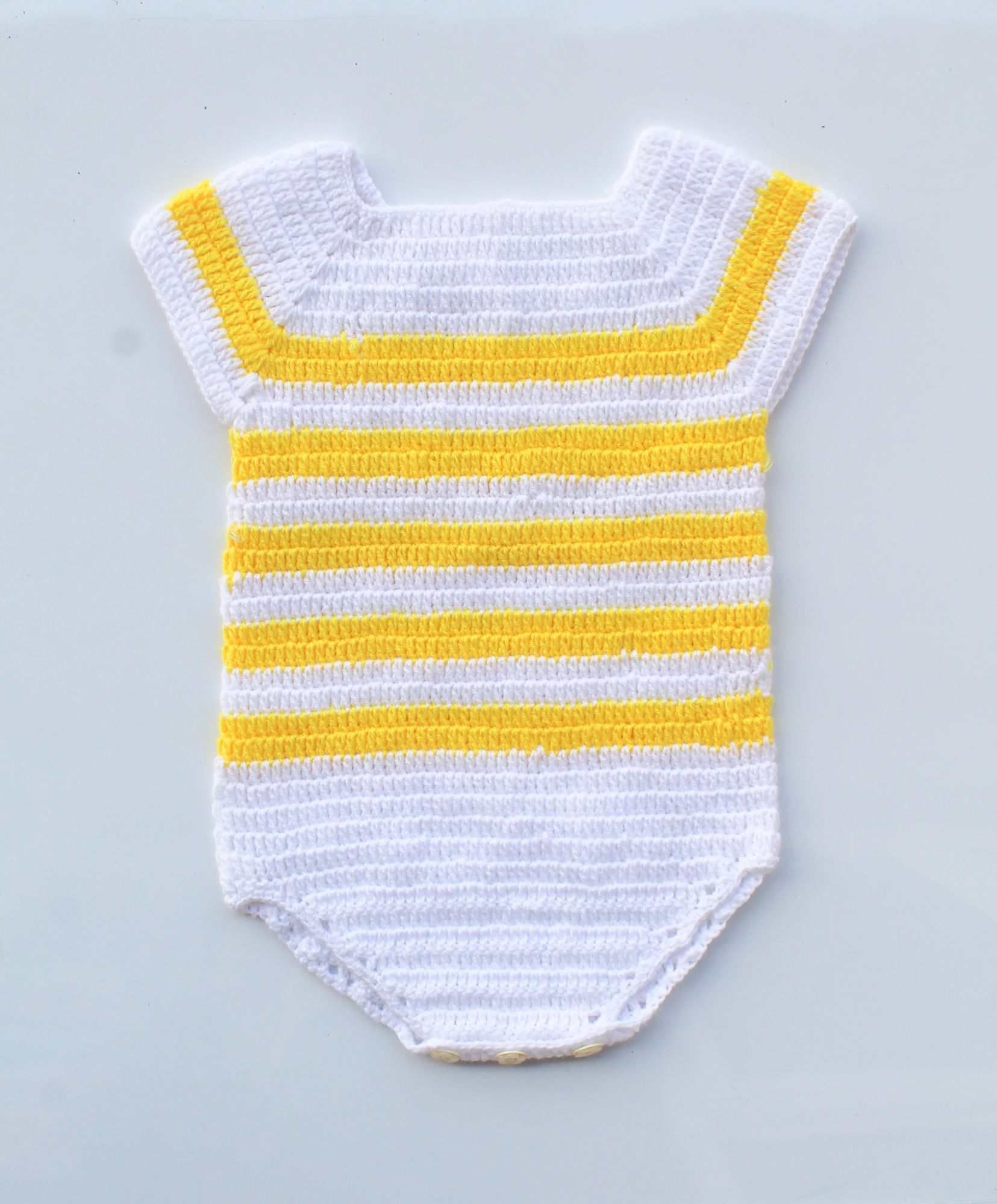 Woonie Handmade White and Yellow Romper for Infants