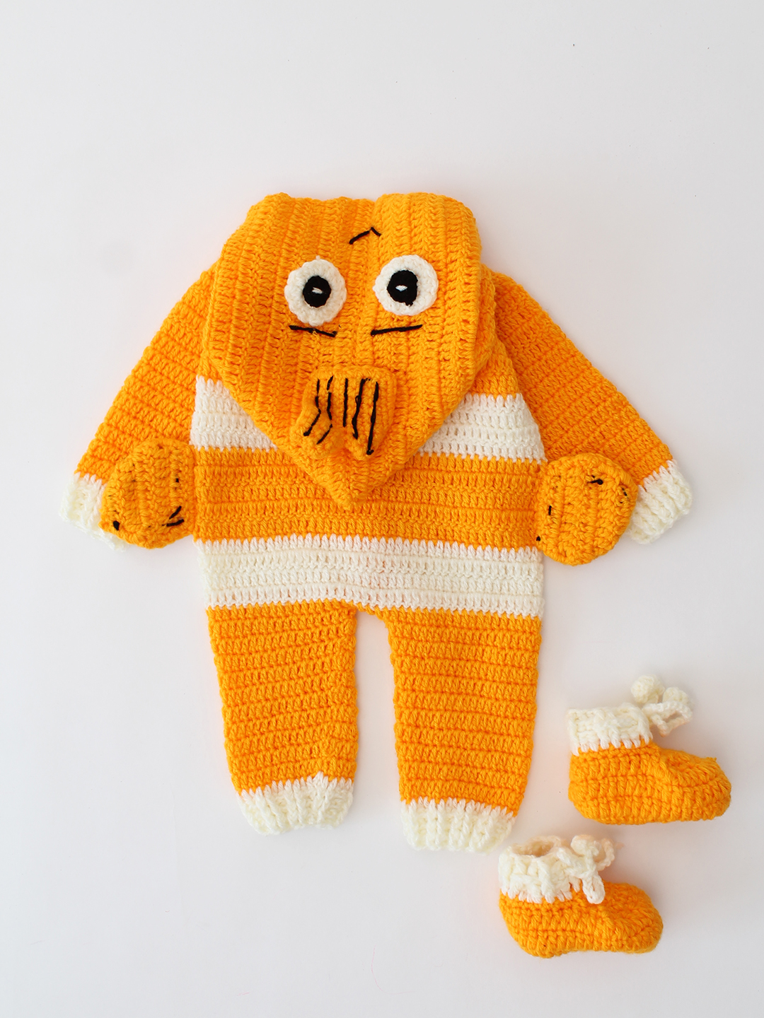 Woonie Crochet Fish Design Jumpsuit with Matching Booties - Orange