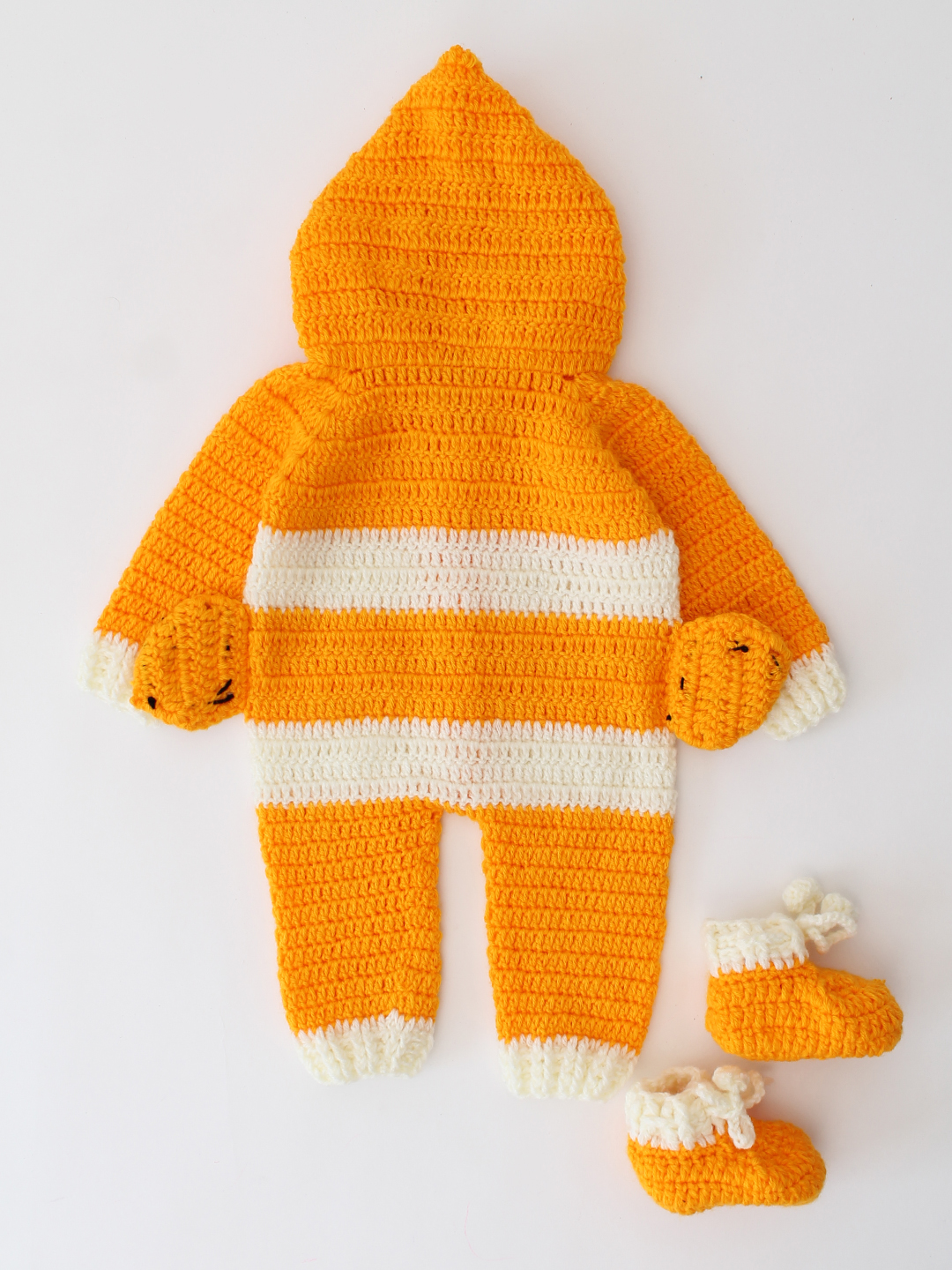 Woonie Crochet Fish Design Jumpsuit with Matching Booties - Orange
