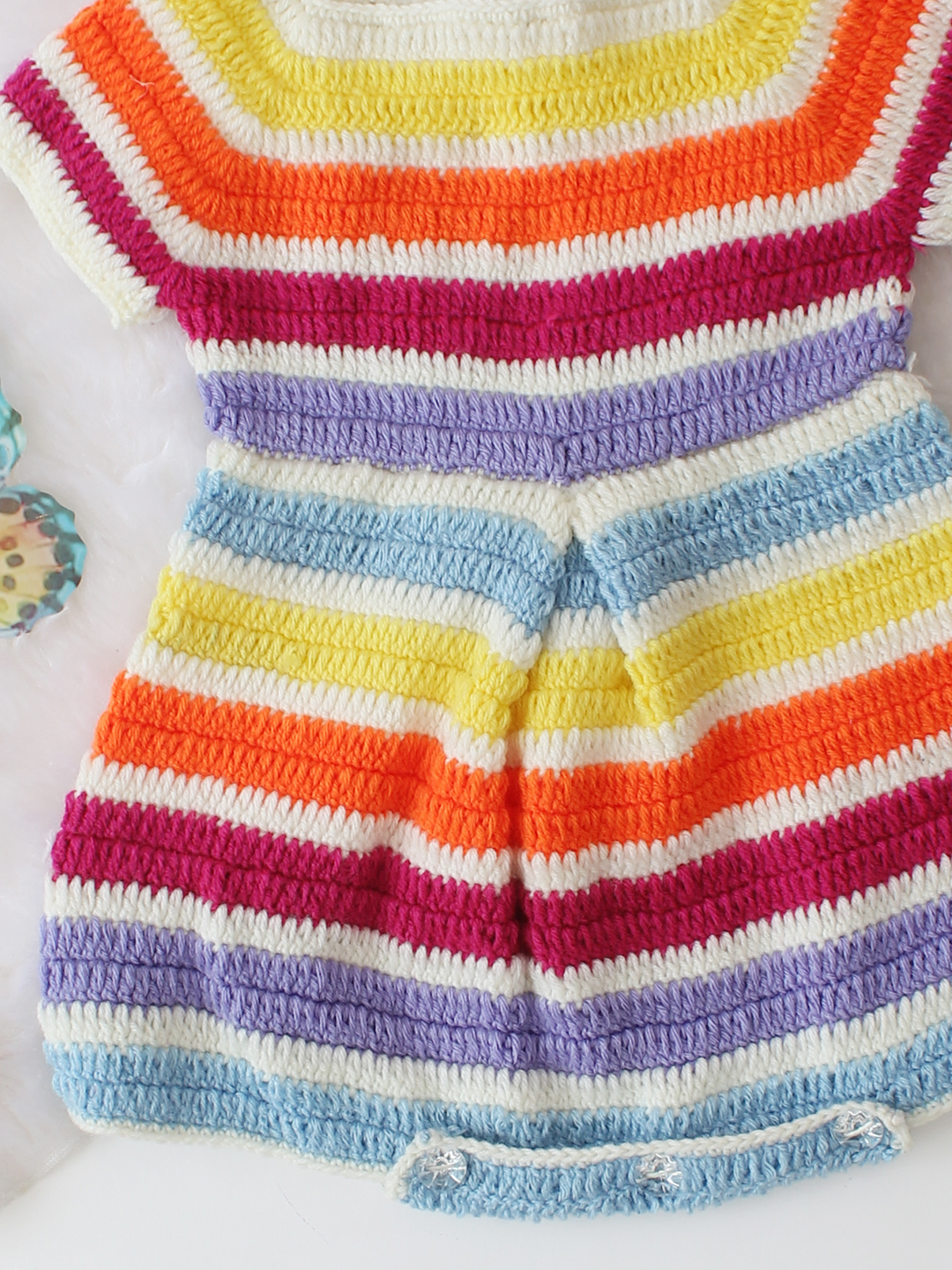 Woonie Crochet Striped Romper - Multicolored