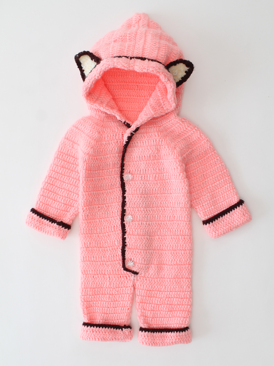Woonie Crochet Self Design Jumpsuit - Peach