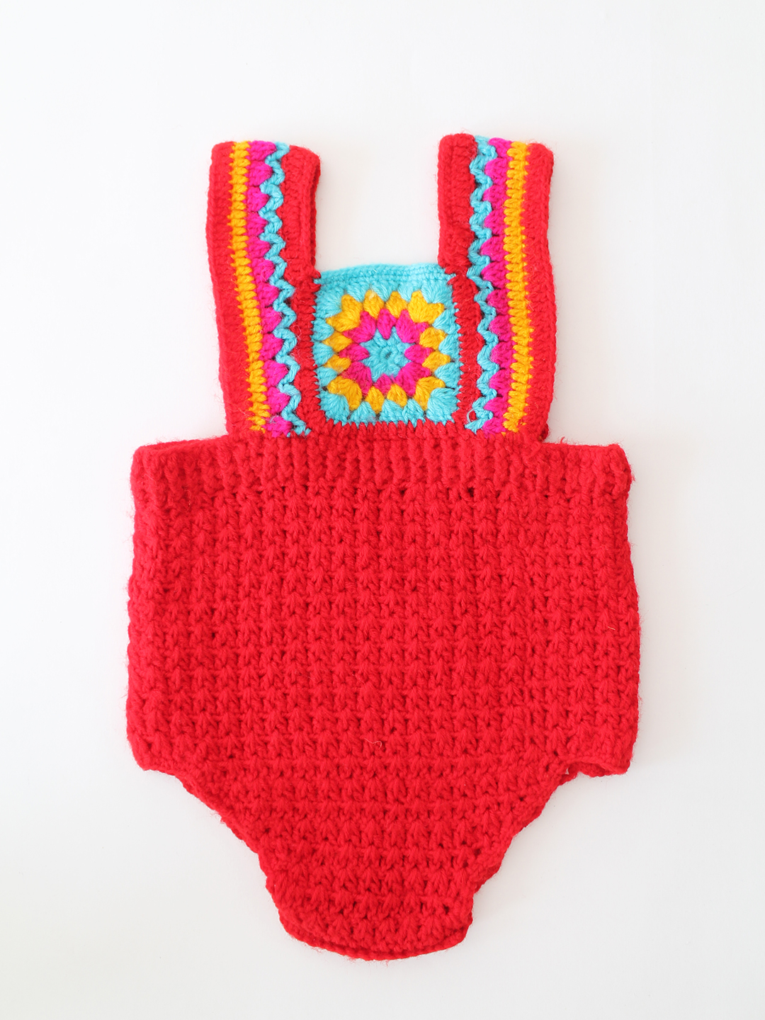 Woonie Crochet Self Design Romper - Red