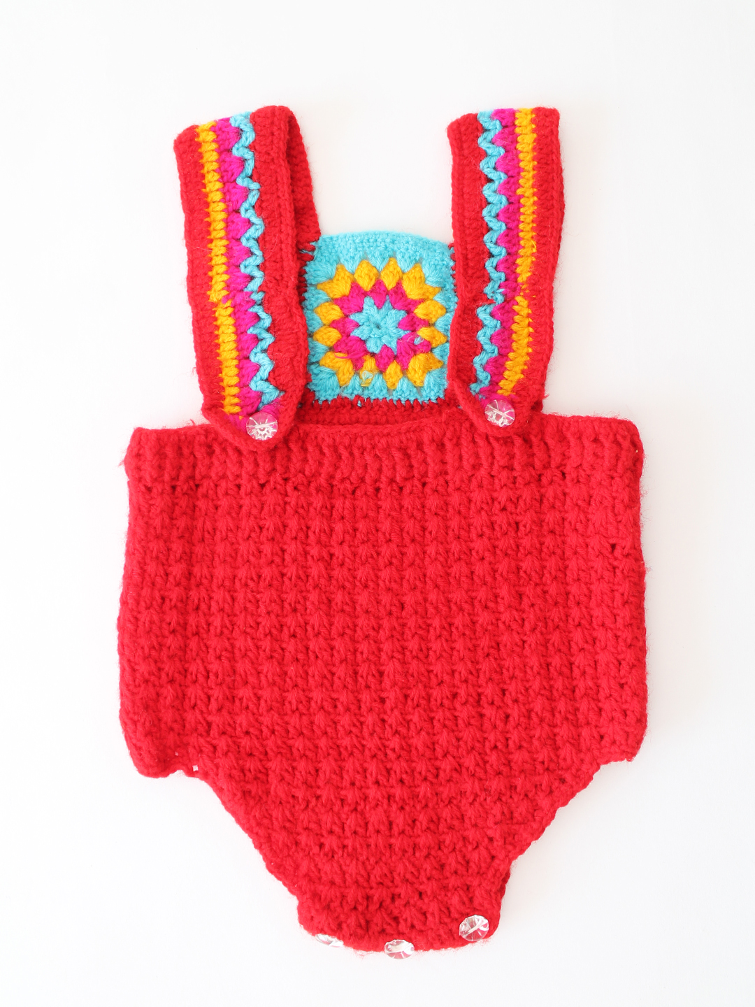 Woonie Crochet Self Design Romper - Red