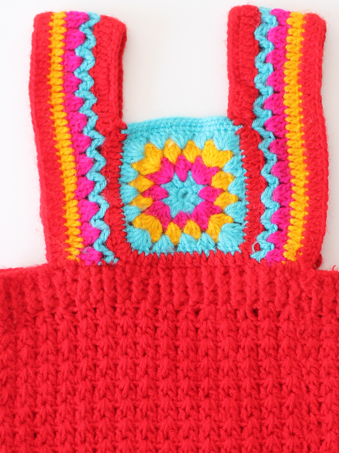 Woonie Crochet Self Design Romper - Red